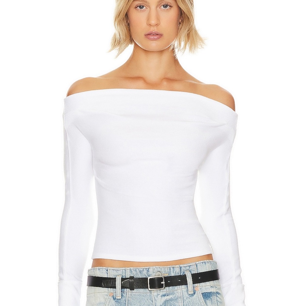 White Off-Shoulder Long Sleeve Top